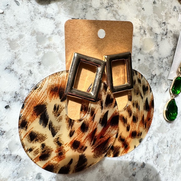 Leopard Print Acrylic Statement Earrings - Picture 9 of 9